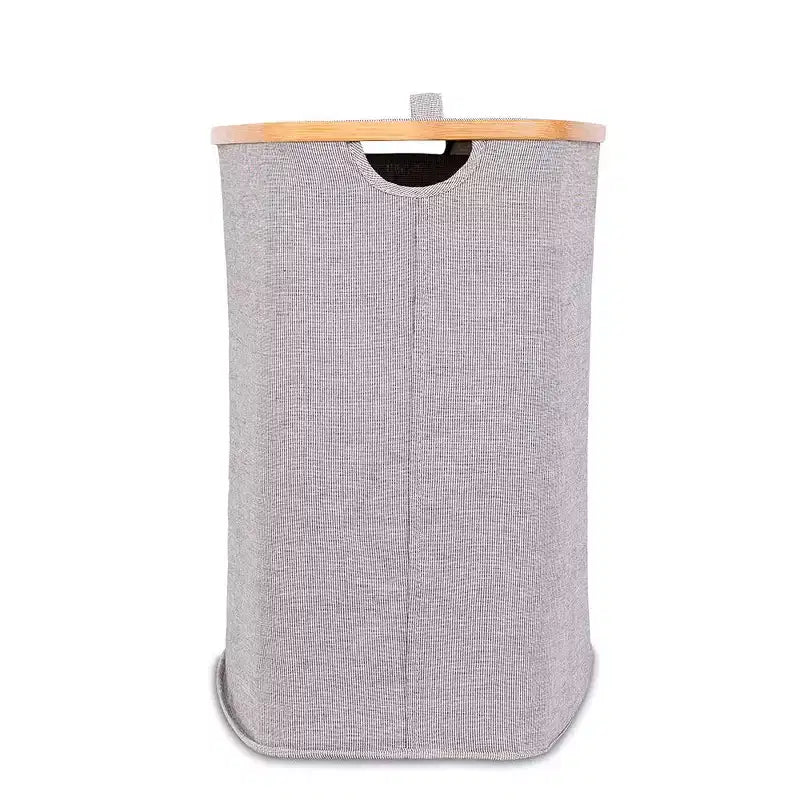 Divided Bamboo & Canvas Laundry Hamper, Grey, Dual-Section Sorter