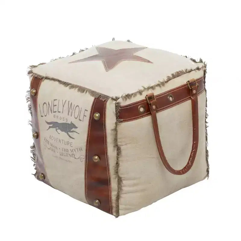 Rustic Leather and Canvas Foot Stool Ottoman - Olivia & May